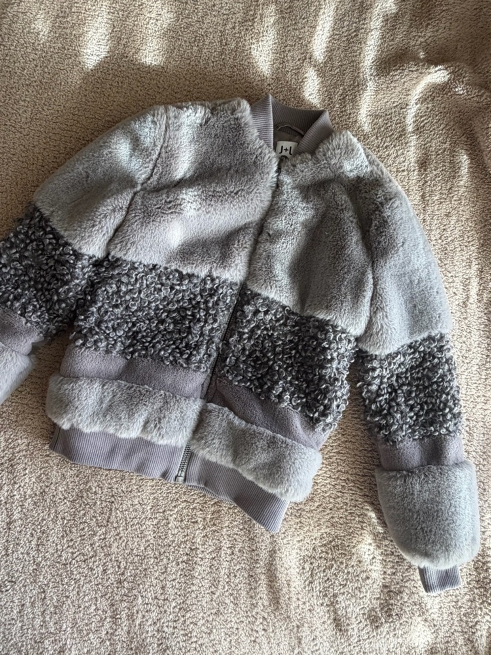 John + Jenn Gray Faux Shearling Textured Bomber Jacket
